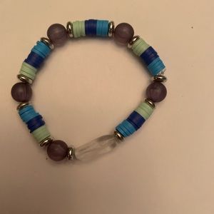 Custom made clay and sea glass bead bracelet